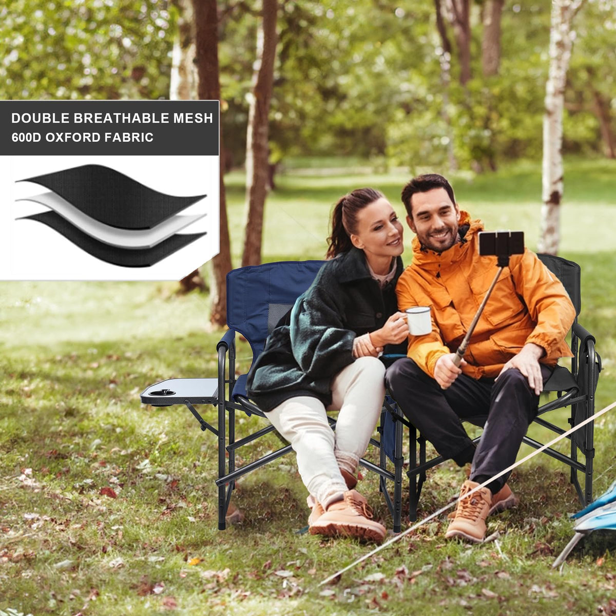 Camping Chairs, Folding Chairs for Outside, Directors Chairs Foldable Adults Heavy Duty, Support to 450LBS V6009