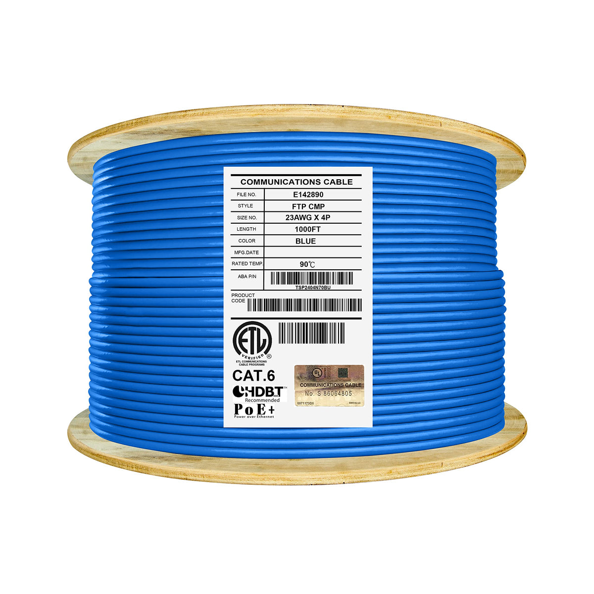 Cat6 Shielded Plenum 1000ft Solid Pure Copper Ethernet Cable Blue P987407