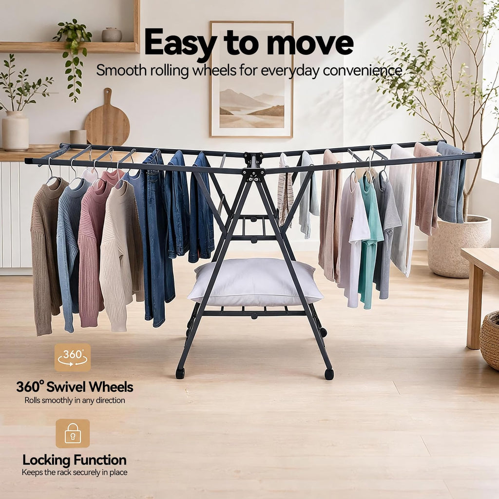 Foldable Metal Clothes Drying Rack with Wheels N161136