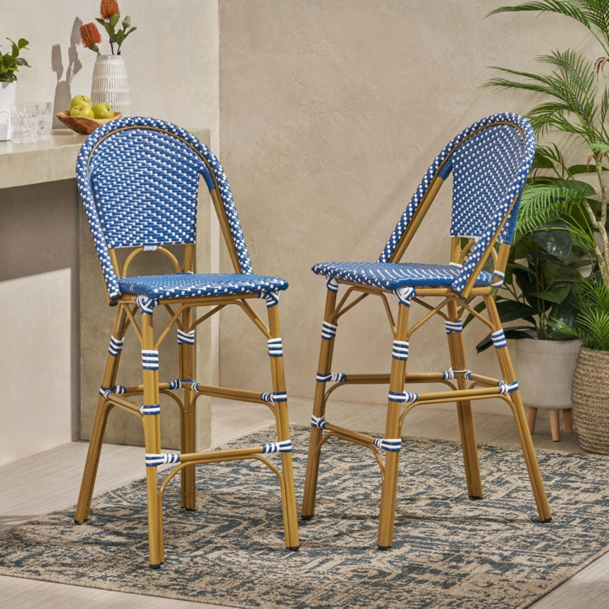 Set of 2 PE Rattan Weave Bar Stools W441