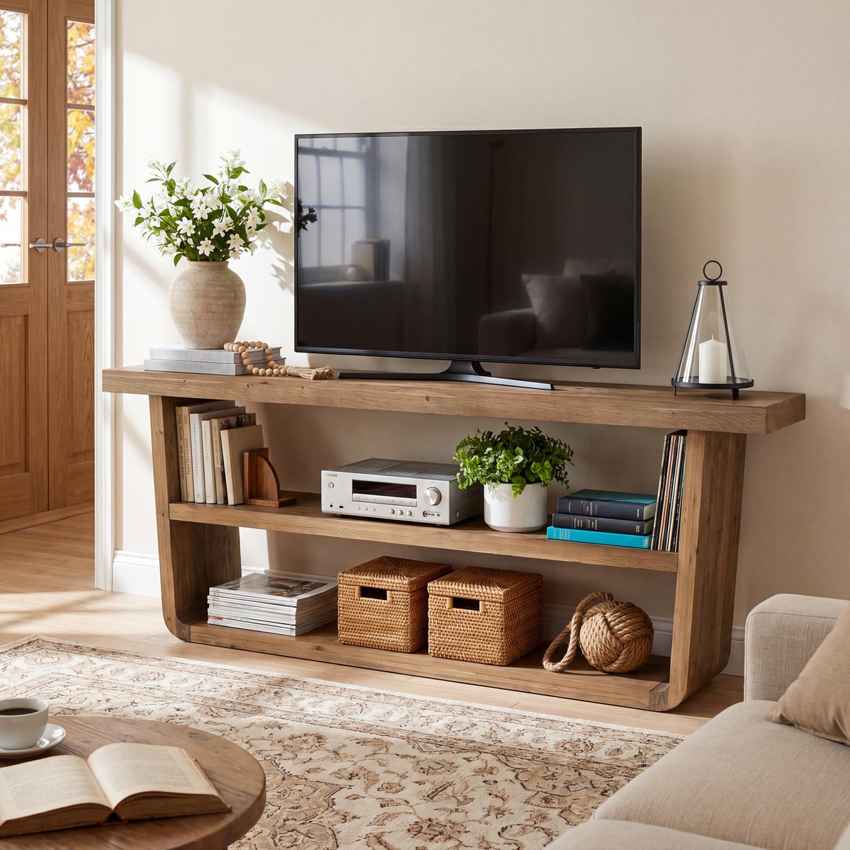 63" Solid Wood 3-Tier TV Stand I2224