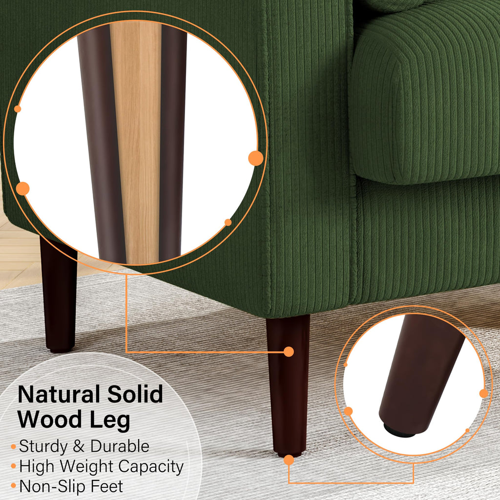 Set of 2 Green Corduroy Upholstered Accent Chairs H582