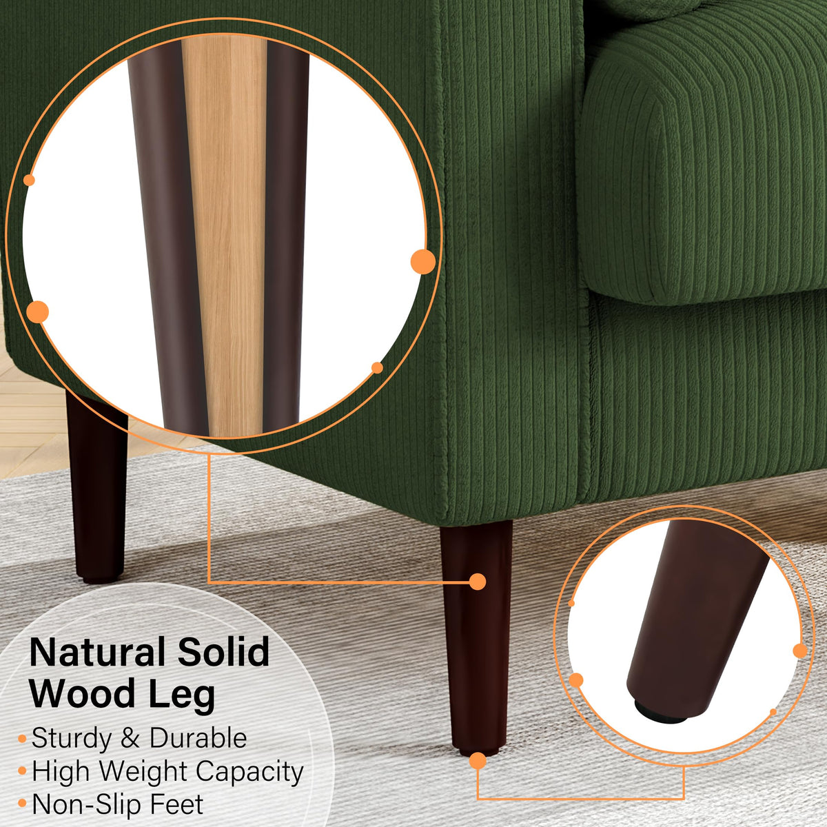 Set of 2 Green Corduroy Upholstered Accent Chairs H582