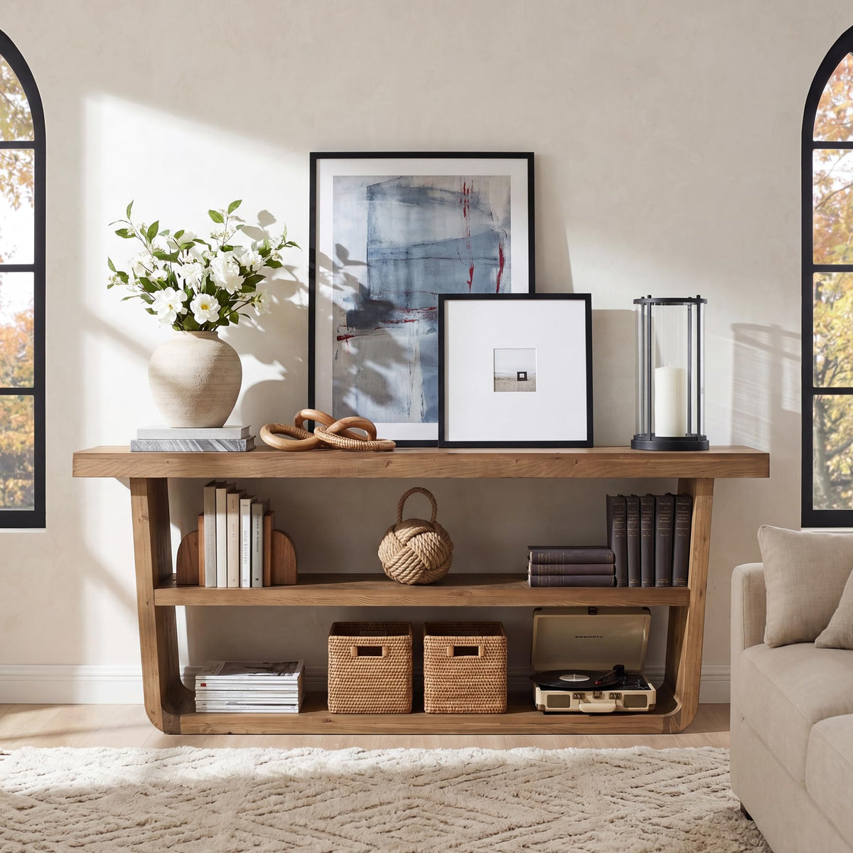 63" Solid Wood 3-Tier TV Stand I2224