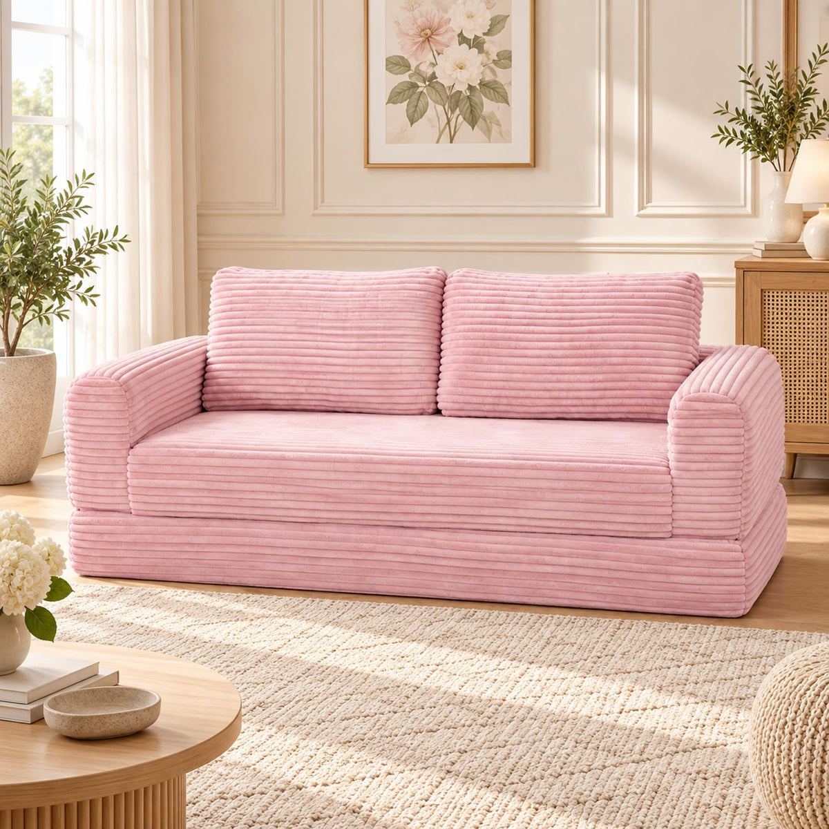 Pink Convertible Sofa Bed Z936