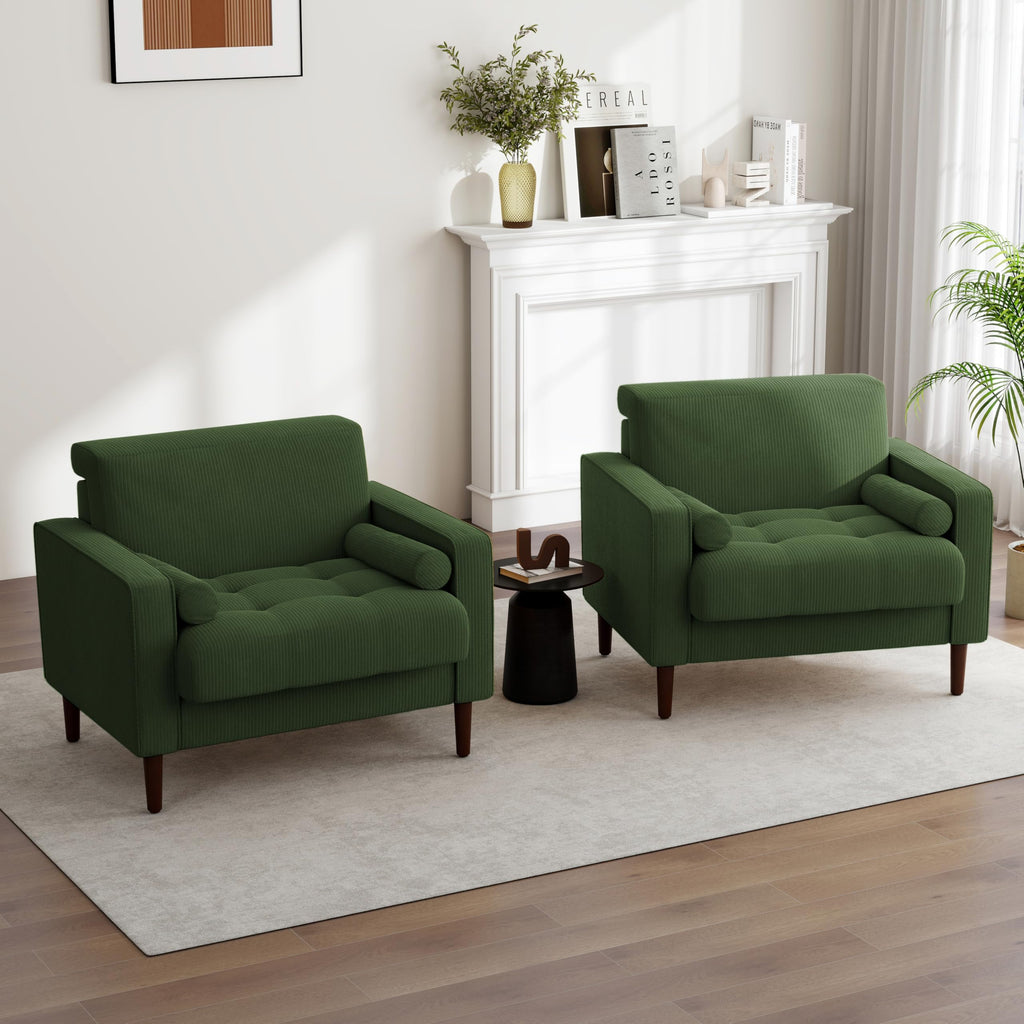 Set of 2 Green Corduroy Upholstered Accent Chairs H582
