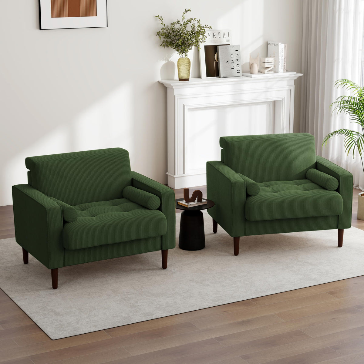 Set of 2 Green Corduroy Upholstered Accent Chairs H582