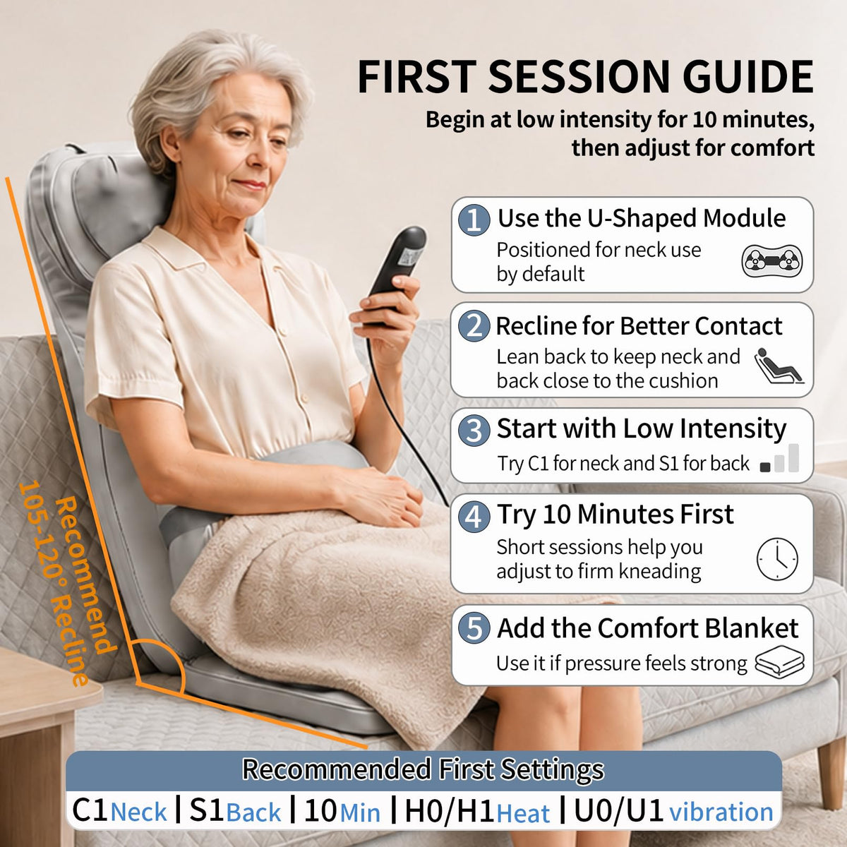 Massage Chair Pad with Heat, Navy Blue I49895