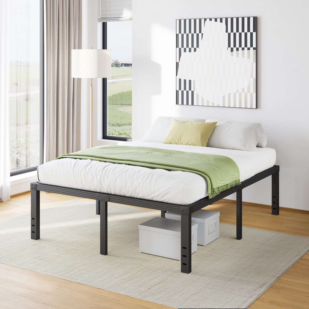 18 Inch High Metal Full Size Platform Bed Frame, Black X658399