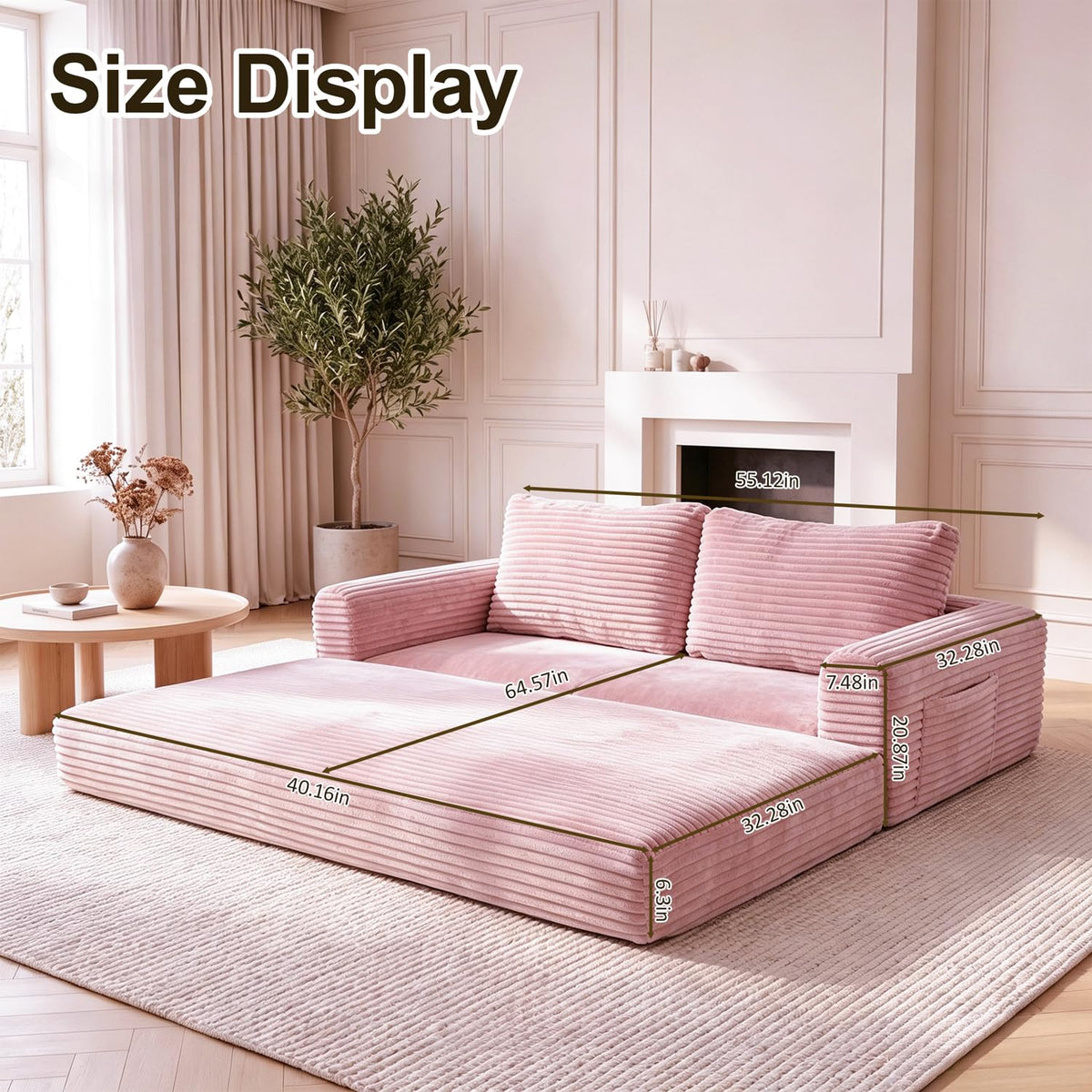 Pink Convertible Sofa Bed Z936