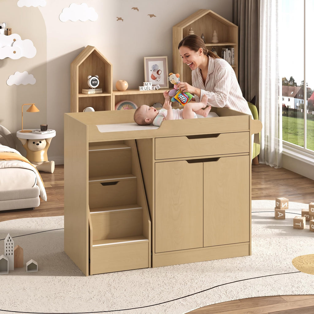 Oak Baby Changing Table with Drawers and Stairs V290144