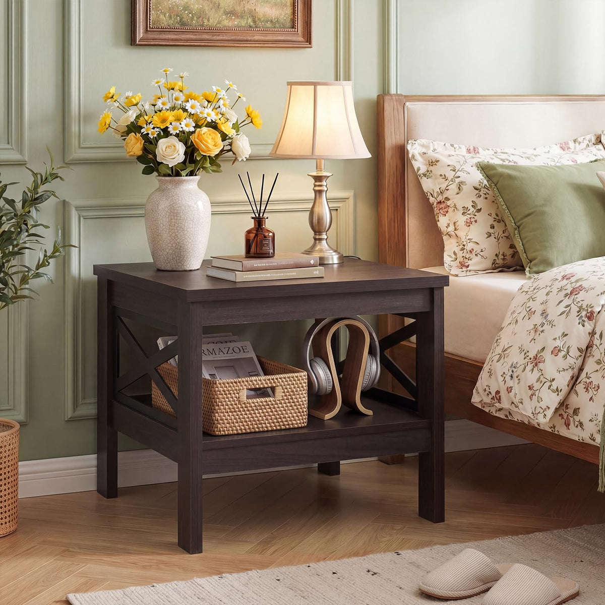 2-Tier Square End Table Set of 2 with Storage Shelf G3556
