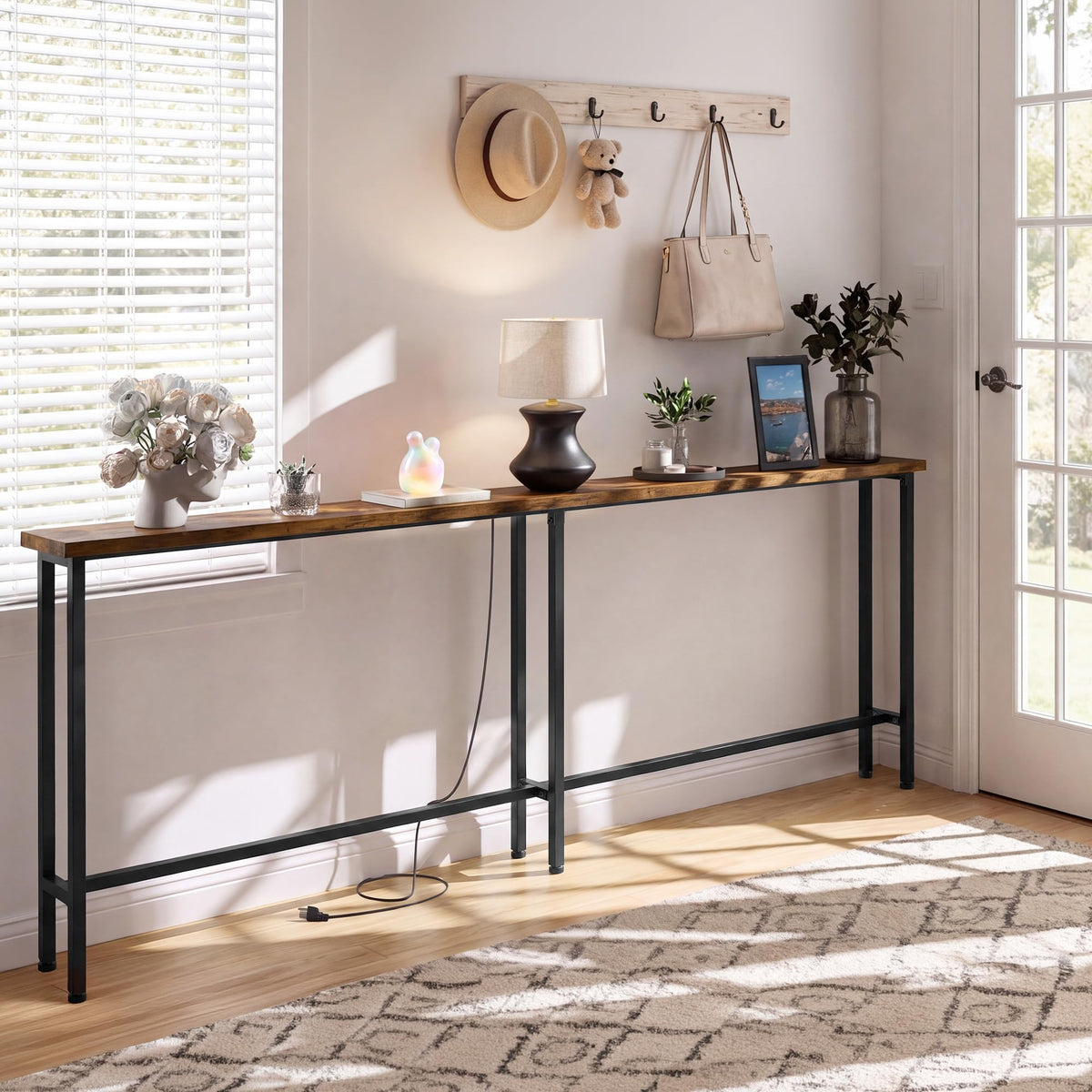 78" Sofa Table with Built-in Power Strip Metal Frame M350