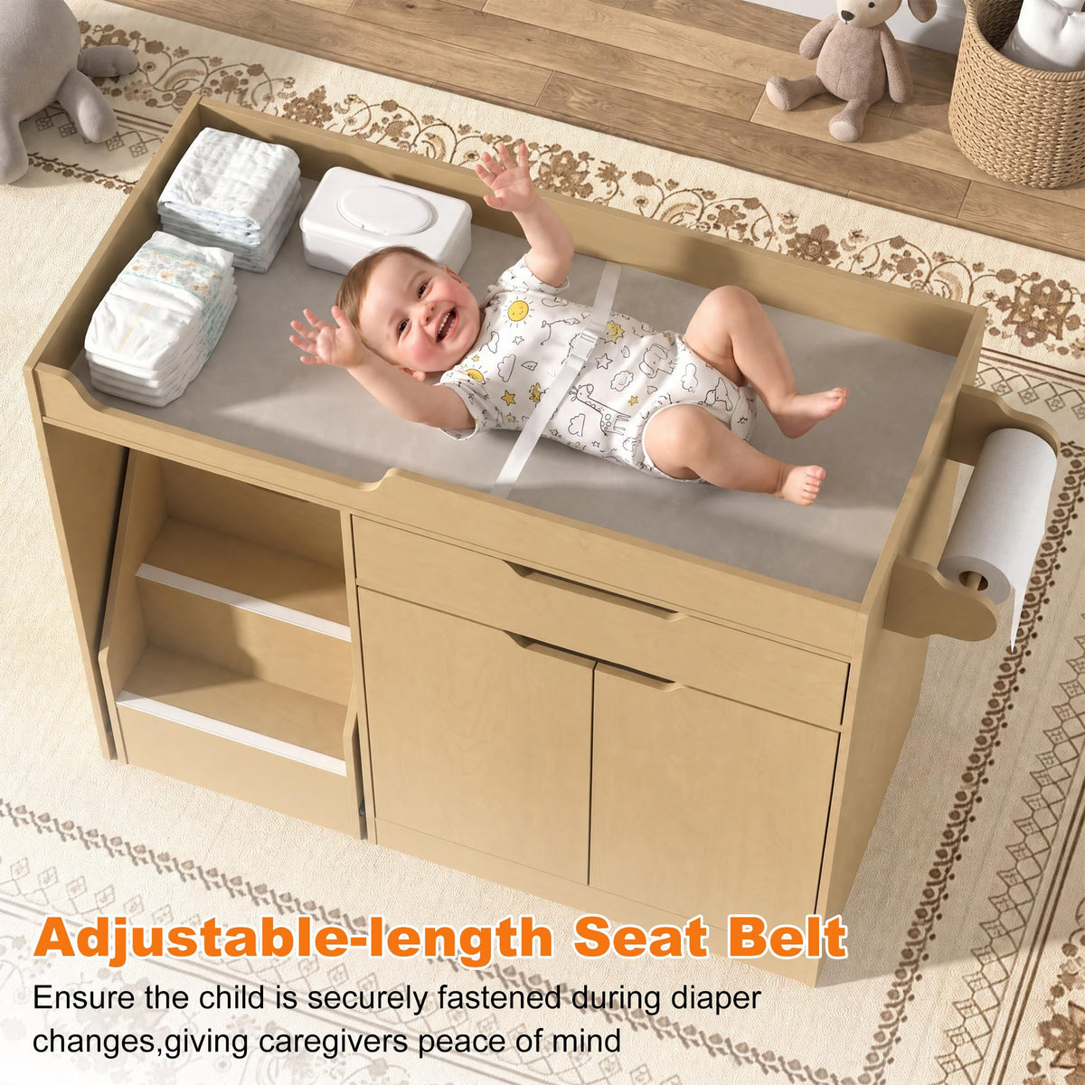 Oak Baby Changing Table with Drawers and Stairs V290144