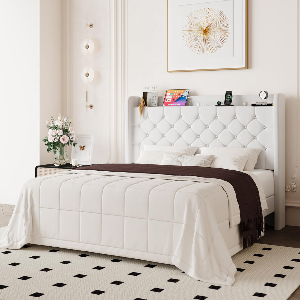 Queen Bed Frame with Storage Headboard and Charging Station P487