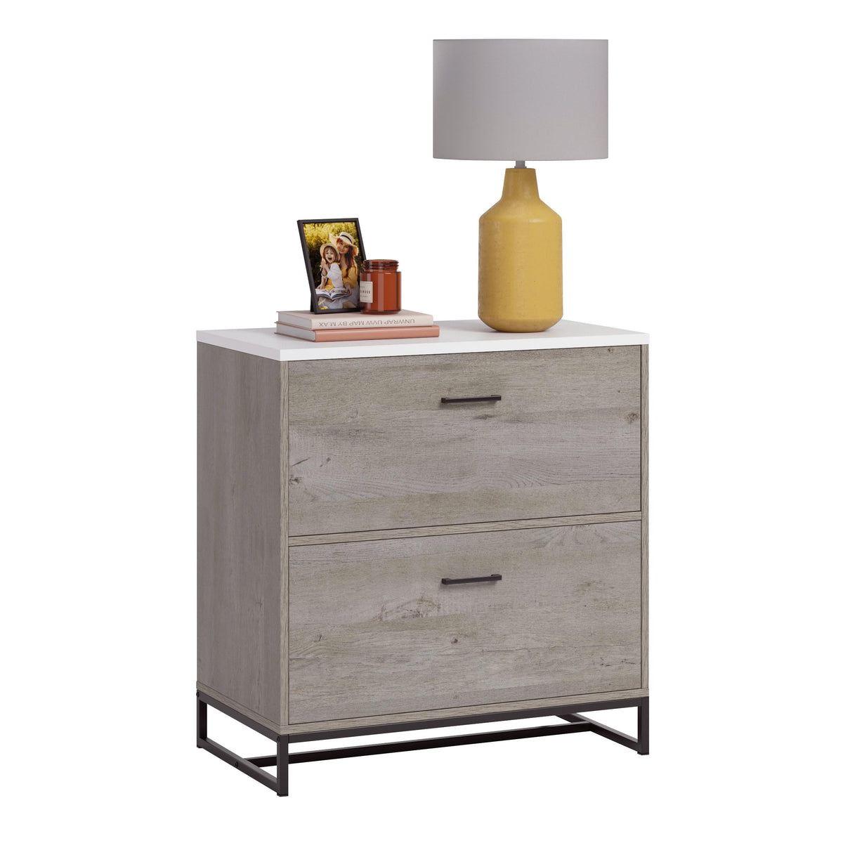 2-Drawer Wood File Cabinet with Metal Frame U3905