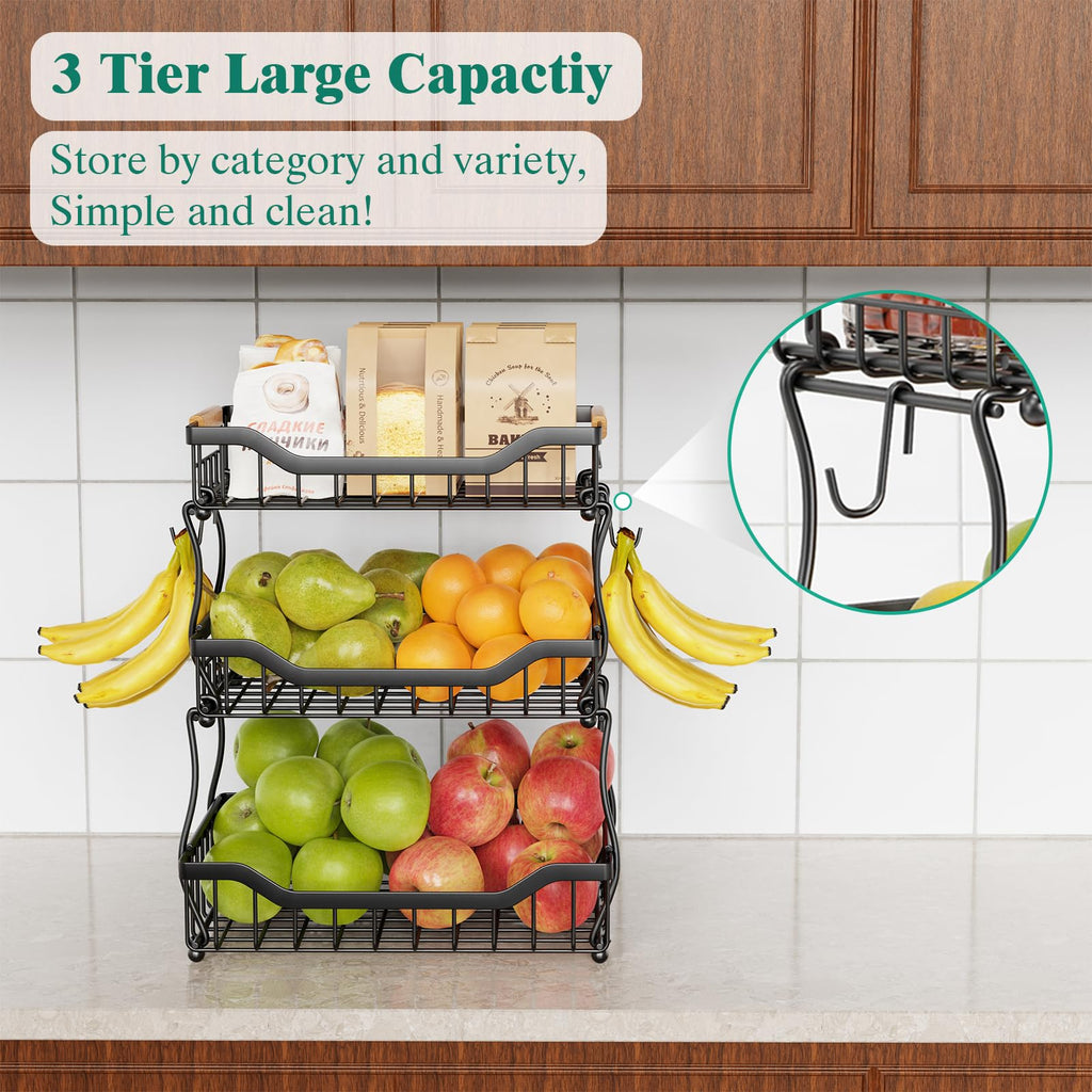 3 Tier Black Metal Wire Fruit Basket N300115