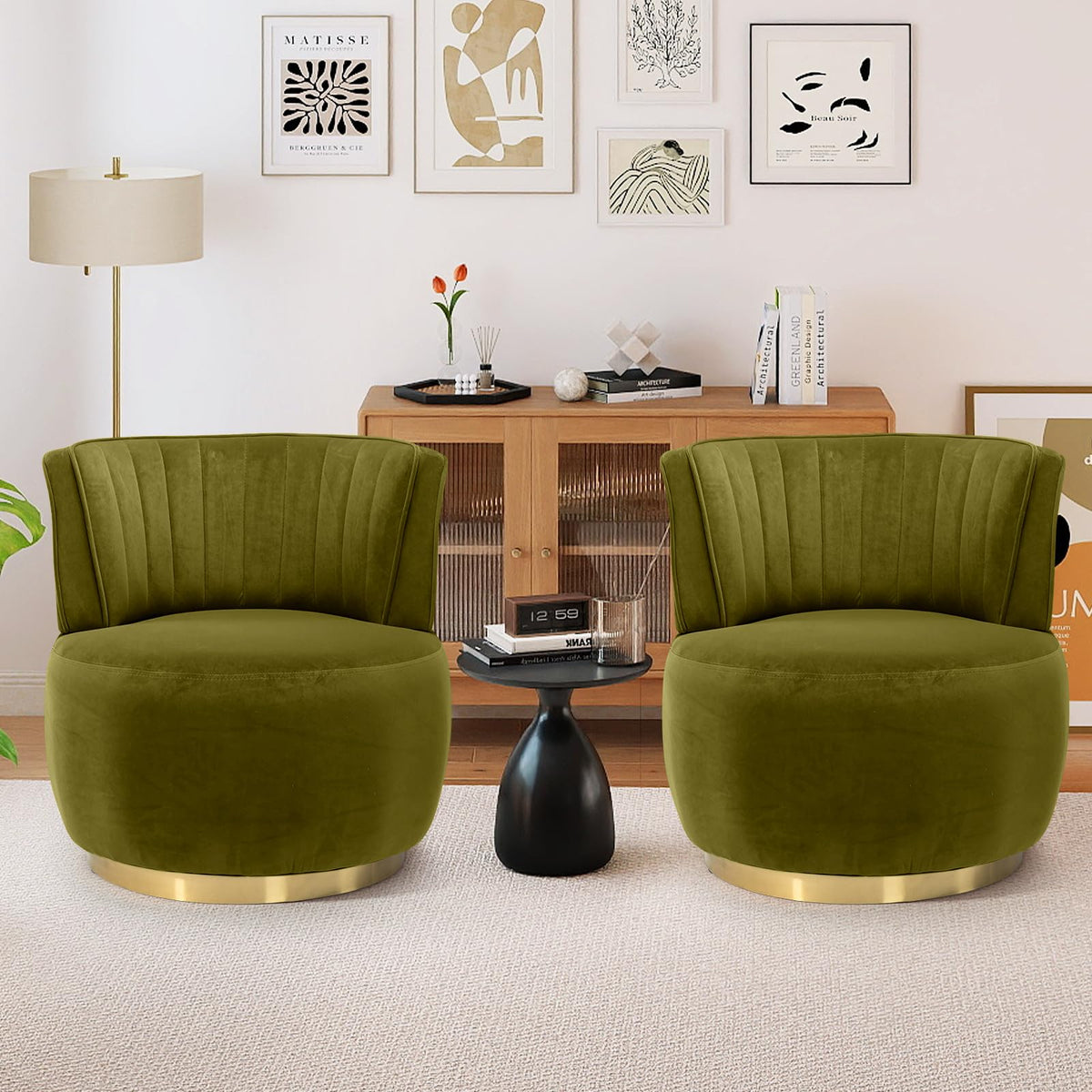 Velvet Swivel Barrel Chairs Set of 2 X91166