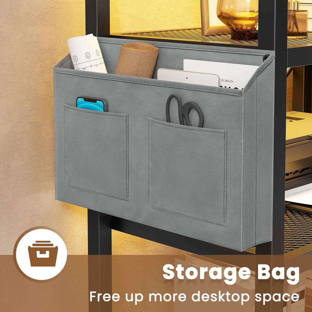 35.4” File Cabinet with 2 Drawer, Power Strip, LED Lights, Lock, Open Shelf, Rustic Brown I265612