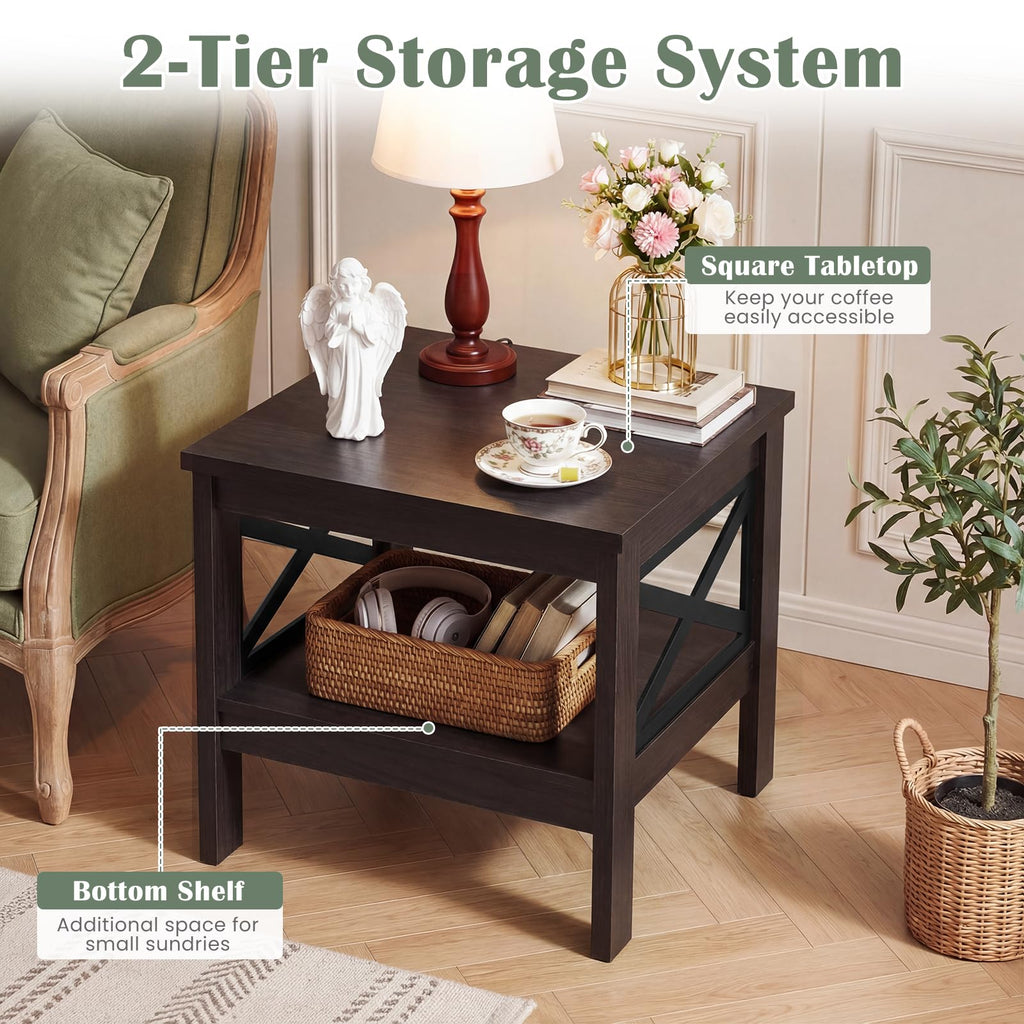 2-Tier Square End Table Set of 2 with Storage Shelf G3556