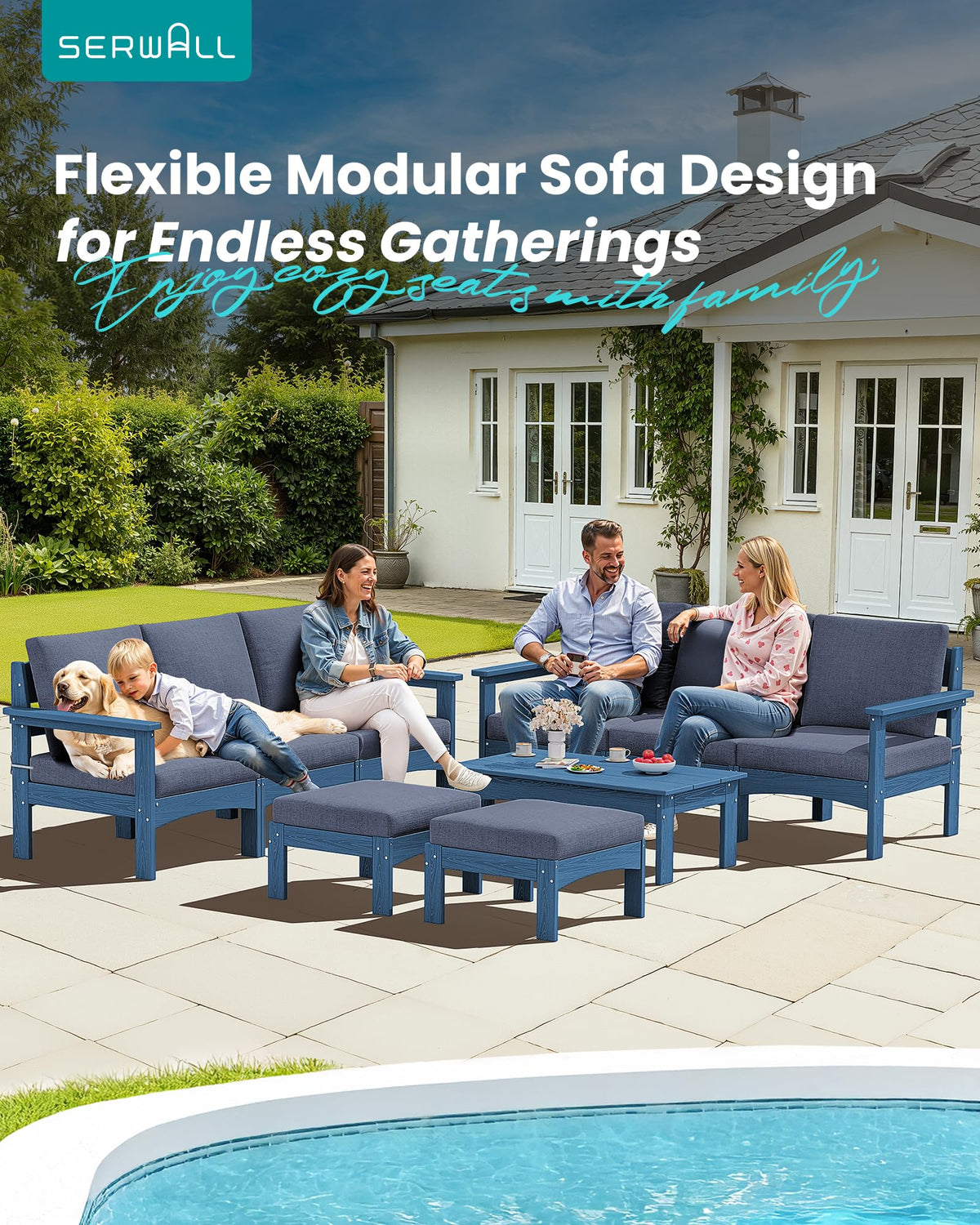 9 Pieces Blue Outdoor Sectional Sofa Set V27039