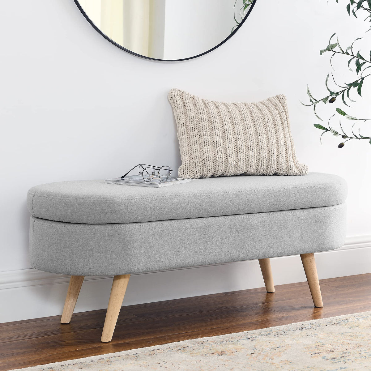 43.5" Oval Storage Bench Linen Fabric S560