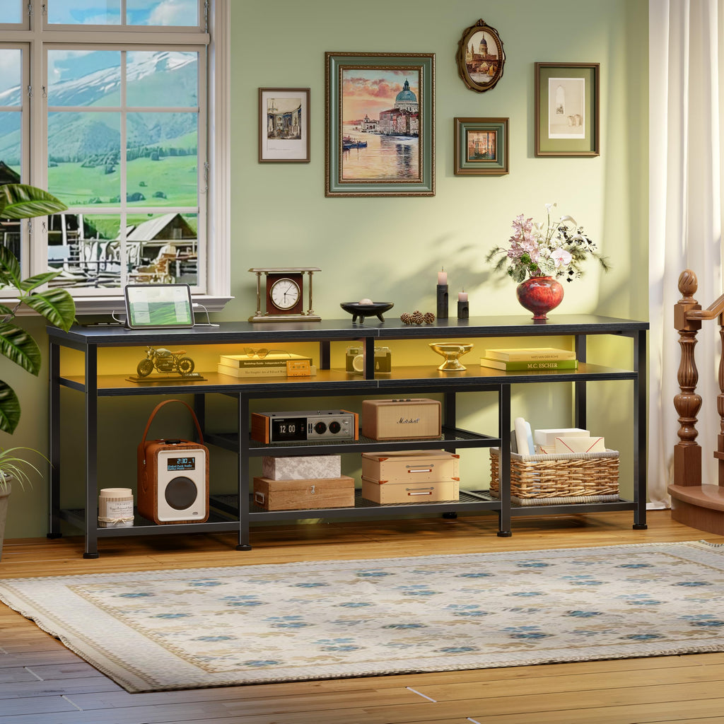 63 Inch TV Stand with Power Outlets & LED Lights, Black V153