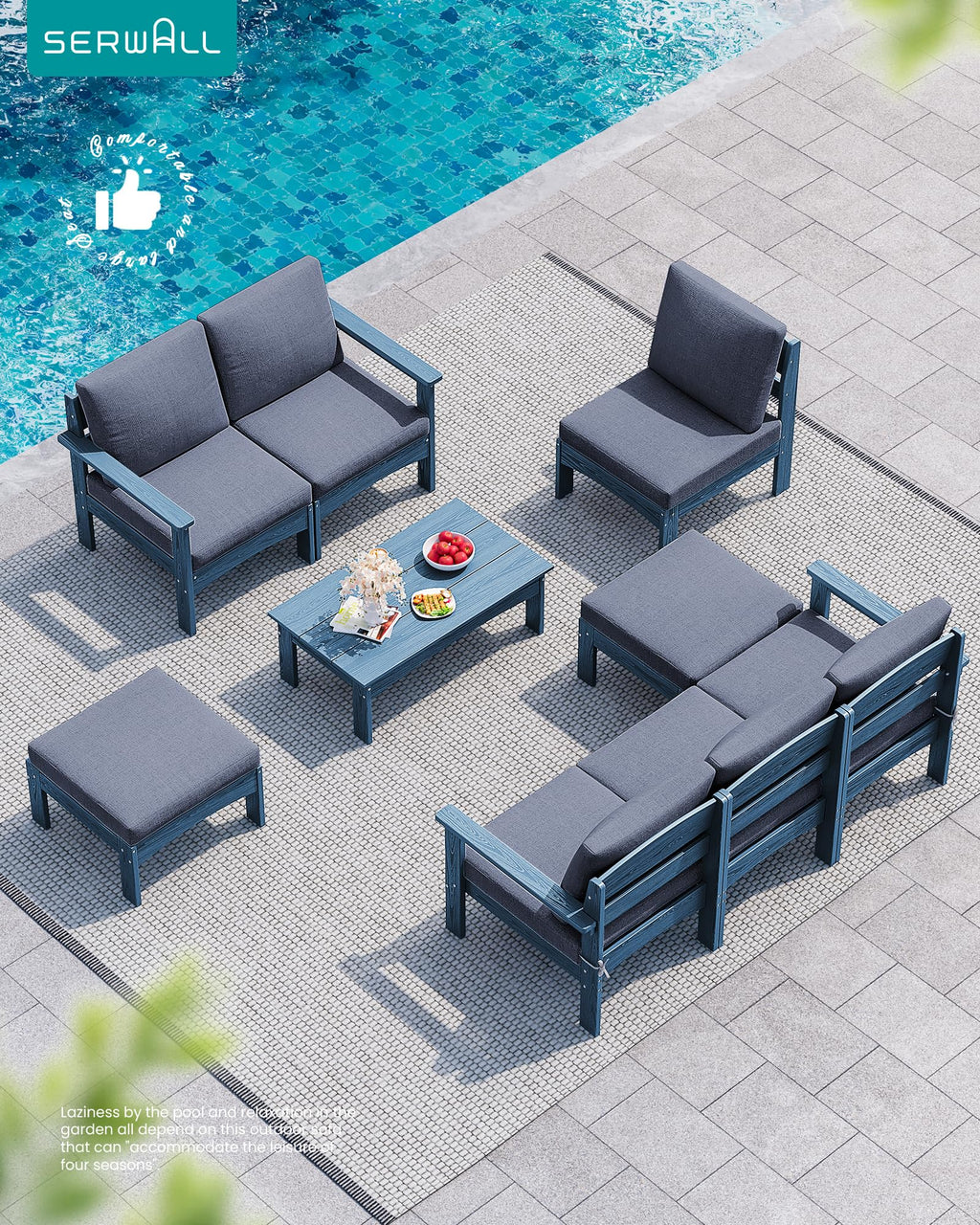 9 Pieces Blue Outdoor Sectional Sofa Set V27039
