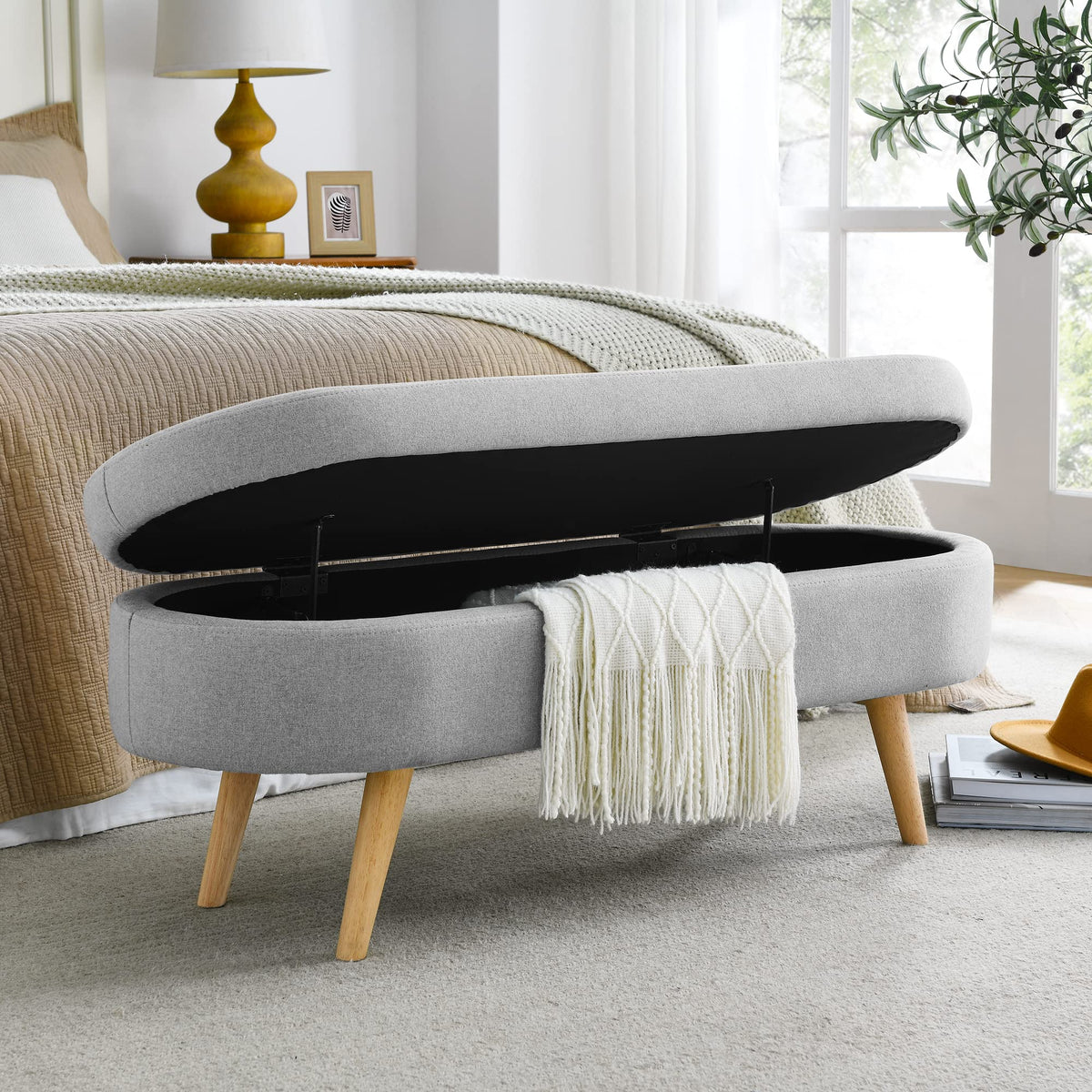 43.5" Oval Storage Bench Linen Fabric S560