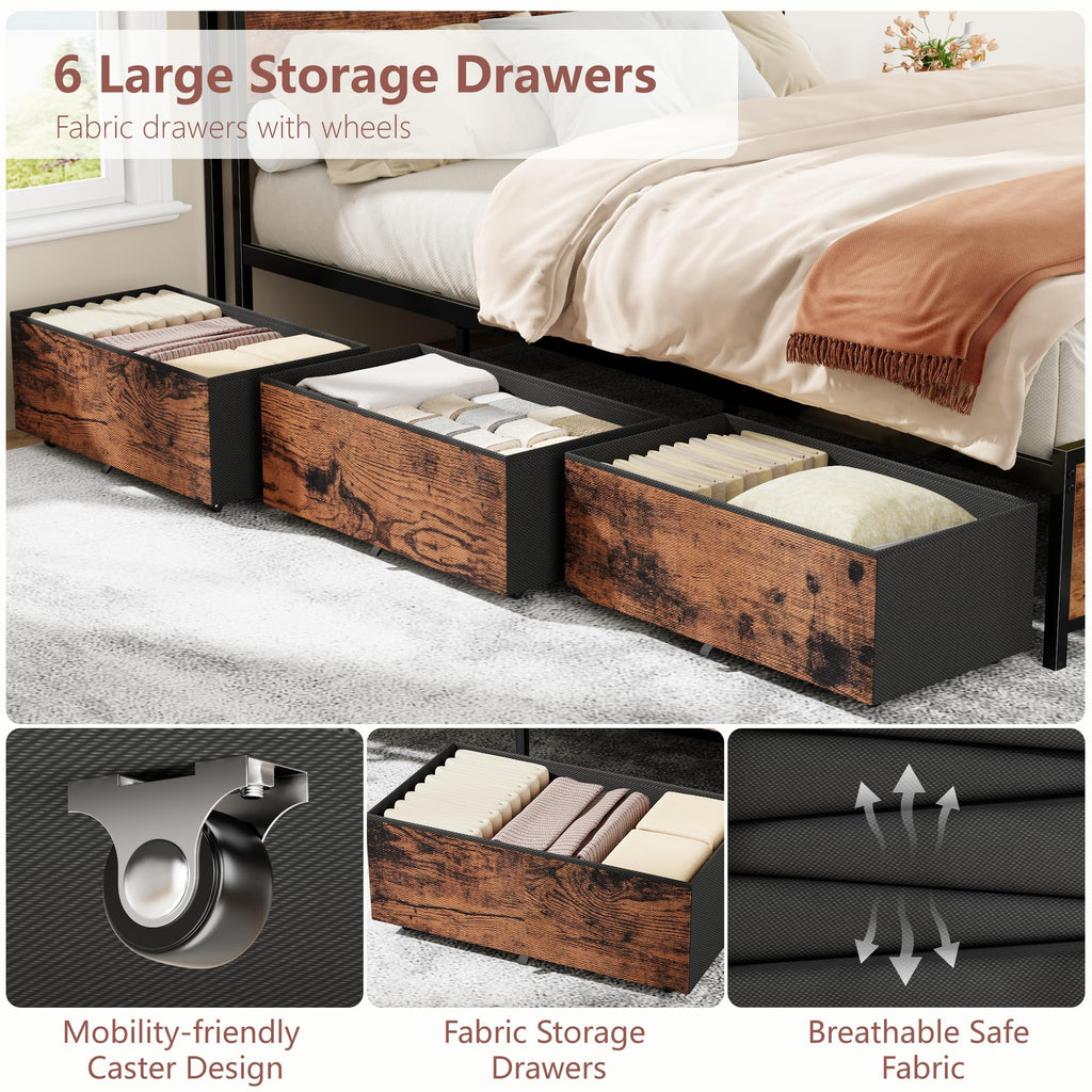 Queen Bed Frame with Storage Headboard & 6 Drawers T604