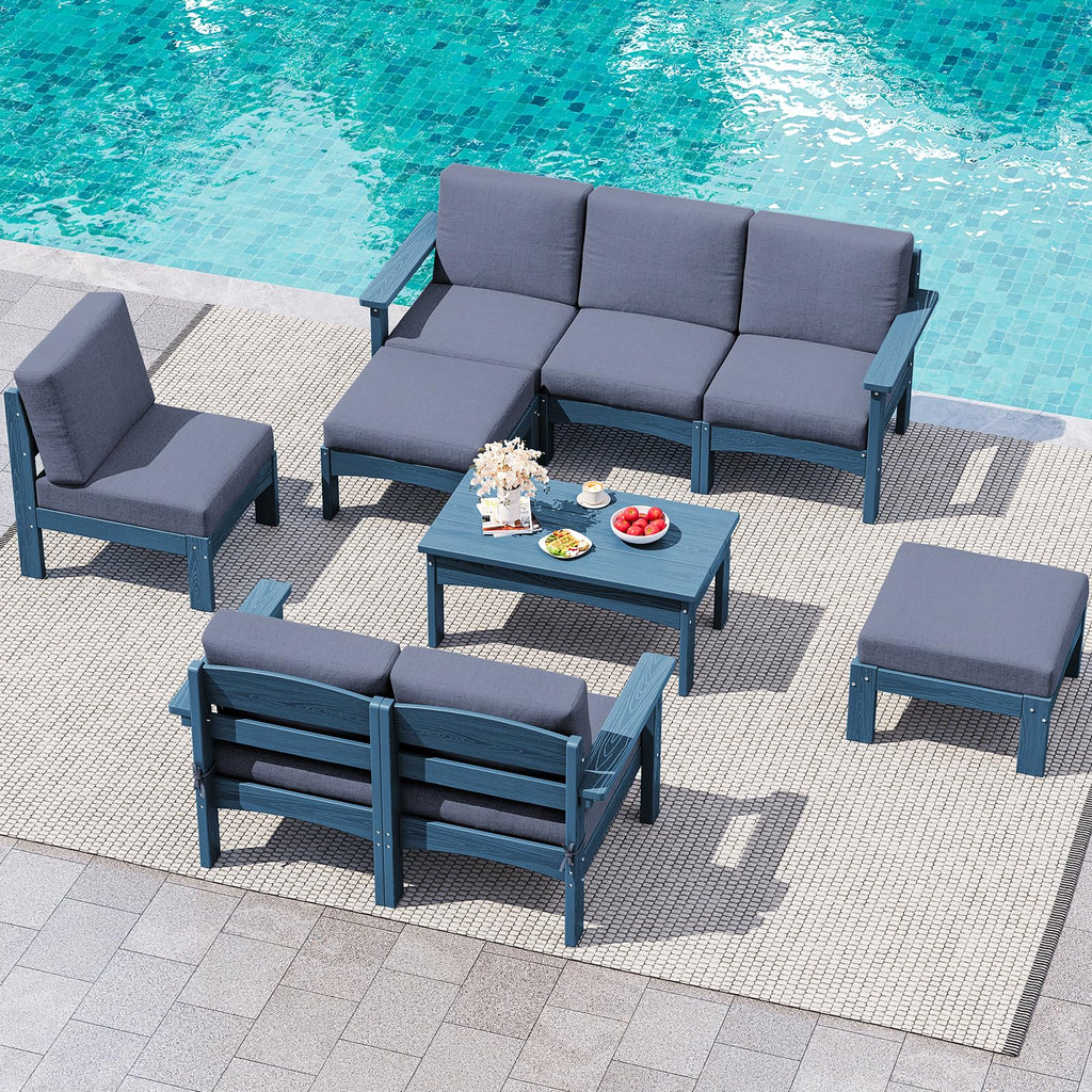 9 Pieces Blue Outdoor Sectional Sofa Set V27039