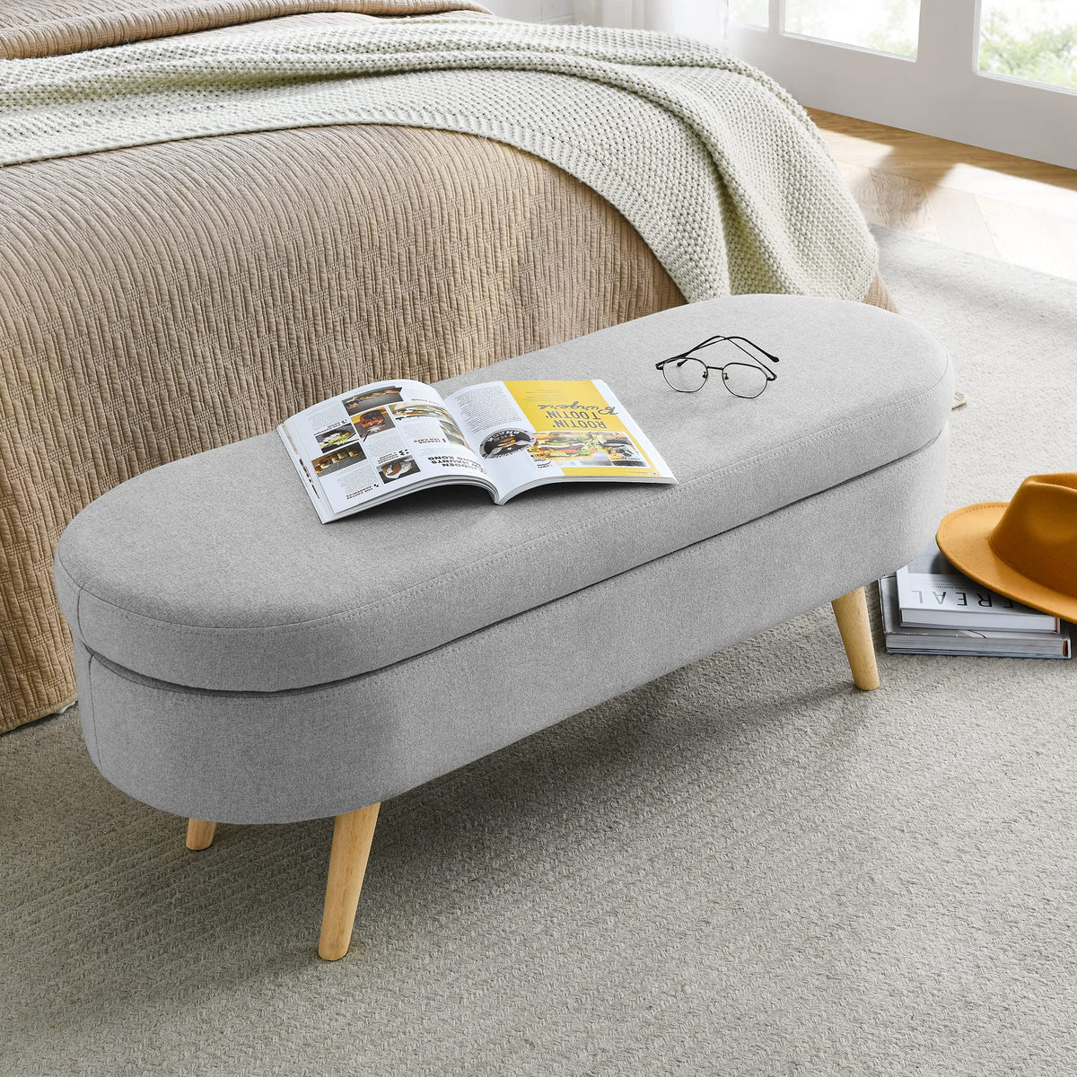 43.5" Oval Storage Bench Linen Fabric S560